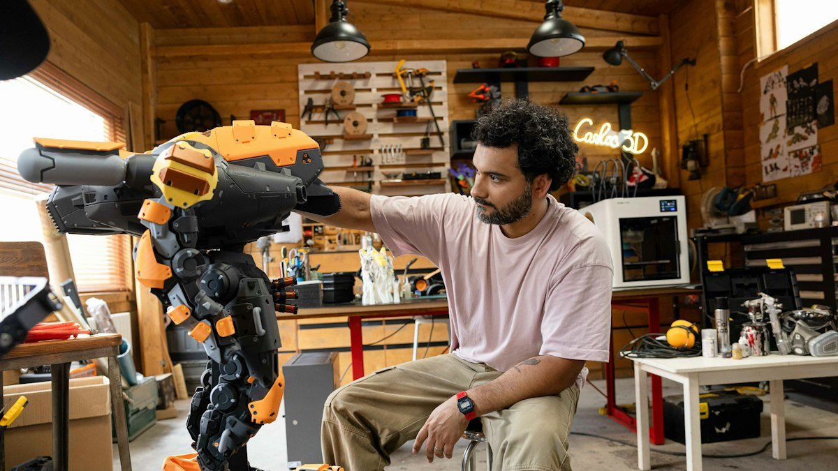 A person working with a machine in a workshop. Photo by Snapmaker 3D Printer on Unsplash. Source: https://unsplash.com/photos/man-working-on-a-large-3d-printed-sculpture-RB5TK_Vna6U (Unsplash License).