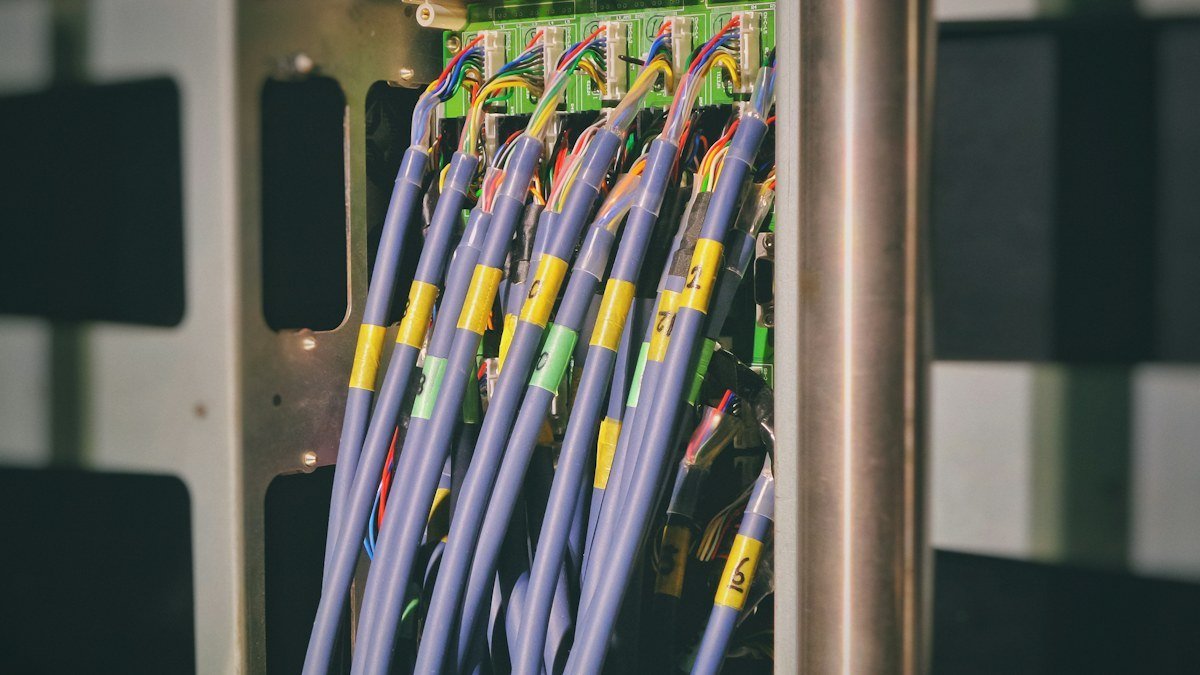 Photo by Franck V. on Unsplash. Source: https://unsplash.com/photos/blue-lan-cable-plugged-in-green-and-black-router-uWaRsN-CqY0 (Unsplash License). Network cables terminated at a rack panel, illustrating network infrastructure managed by an SD-WAN orchestrator.